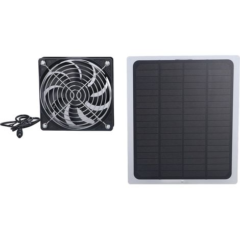 Ventilateur solaire 6W avec filet de protection étanche pour serre ou poulailler extérieur (1/5)