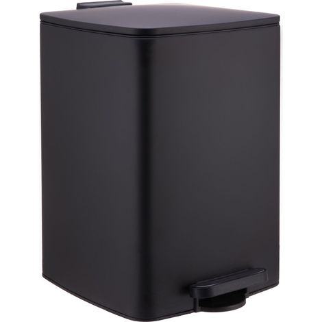 Relaxdays Mülleimer Küche, 20 Liter, Absenkautomatik, entnehmbarer Inneneimer, mattes Metall, eckiger Treteimer, schwarz