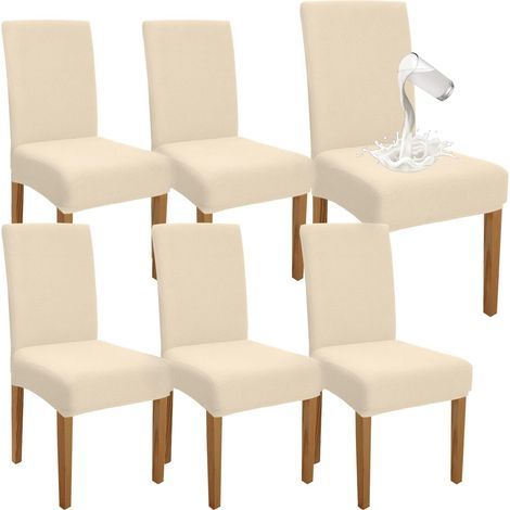 Lot de 6 housses de chaise de salle à manger imperméables – Tissu extensible – Protection contre taches et éraflures – Lavables en machine (1/5)