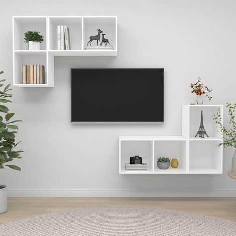 TV-Wandschränke 4 Stk. Weiß Holzwerkstoff (1/5)
