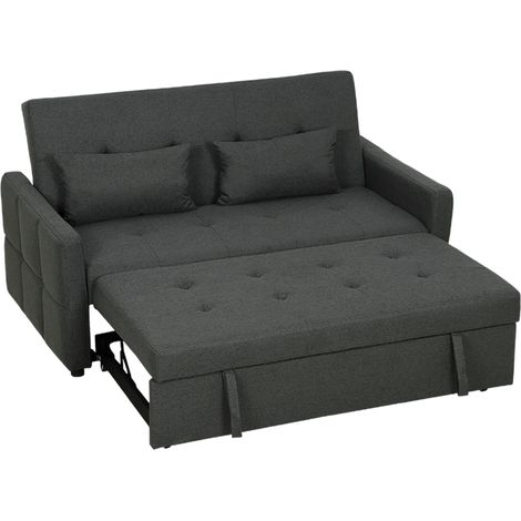 Canapé Convertible 2 Places 3 en 1, Canapé-Lit Clic Clac 160 cm, Dossier Réglable, Assise Large, 2 Oreillers, Gris Foncé (1/5)