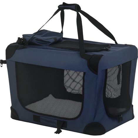 PawHut Foldable Pet Carrier for Small and Miniature Dogs, Portable Cat Carrier Soft Side Pet Travel Crate with Removable Mat, Storage Bags, Breathable Mesh 60 x 41.5 x 41cm - Dark Blue