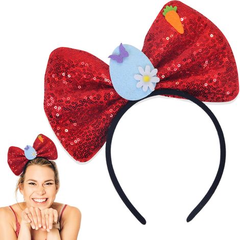 Bandeau pour femme orné d'un nœud à paillettes scintillantes, accessoire de mode sur le thème de Pâques. (1/5)