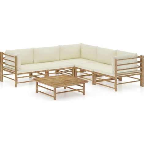 6-tlg. Garten-Lounge-Set mit Cremeweißen Kissen Bambus