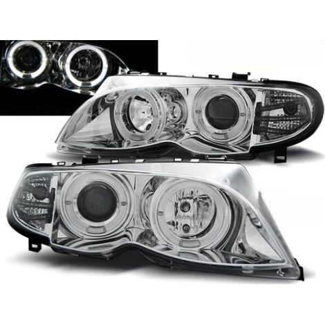 Paire de phares BMW serie 3 E46 Berline de 2001 a 2005 angel eyes chrome-27361153 (1/2)