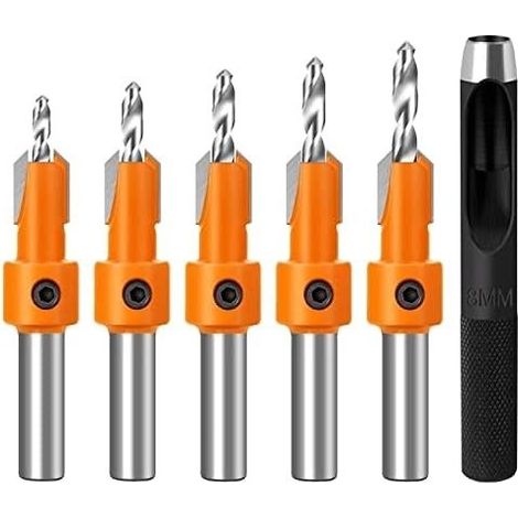 5pcs Countersink Drill Bit Set, 8mm Wood Drill Bit Set Woodworking Drilling Bit, Woodworking Tools for Wood, Plastic, Drilling Holes (5) (1/5)