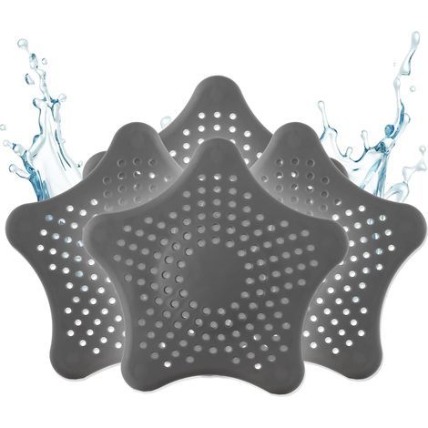 Universeller Silikon-Abflusssieb – 3+1 gratis Haarsieb – Duschsieb mit Haarfänger – Abflusssieb für Dusche, Waschbecken, Badewanne und Küche (grau) (1/5)
