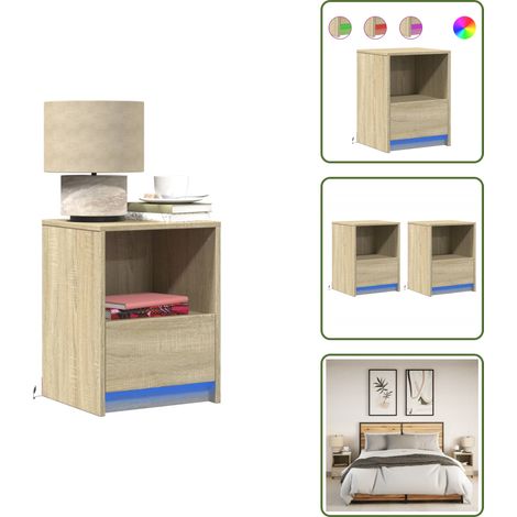 Luci led rgb - vidaXL Comodini con Luci LED 2pz Rovere Sonoma in Legno Multistrato - Comodino in Rovere Sonoma