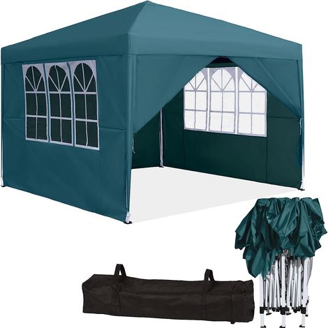 Froadp Garten Pavillons 3x3m Klappbare Gartenpavillon Pop-up Faltpavillon mit 4 Seitenteilen & Tasche Sonnenschutz Festzelt Set Wasserdicht Partyzelt Gartenzelt für Hochzeit Picknick (Grün)