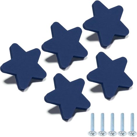 Lot de 5 poignées de porte/tiroir en silicone souple, motif étoile bleue, anti-choc, pour meubles et placards. Vis incluses.
