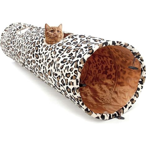 Tunnel pieghevole per gatti con 2 fori e palla per gatti, gattini, conigli e porcellini d'India 130X25CM Beige (1/5)
