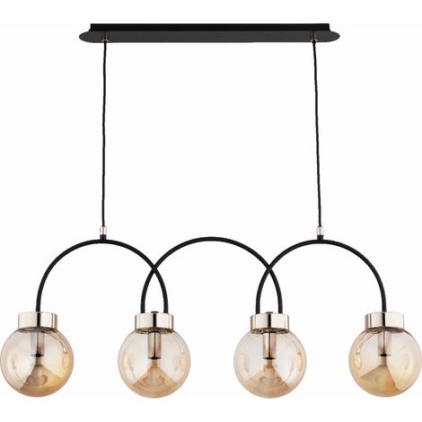 Suspension barre noire 4 globes ambre E14 Darso Alfa (1/3)