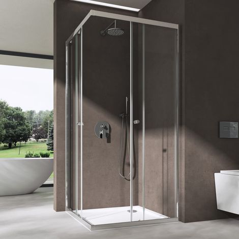 doporro Box Doccia 75x90cm con 4cm Piatto Doccia, Cabina Doccia Angolare con Porte Scorrevoli Vetro di Sicurezza ESG Vetro Trasparente 6mm R16K Plus