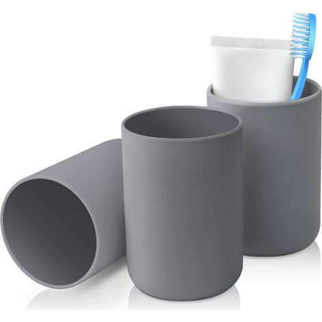 Lot de 3 gobelets à brosse à dents en plastique de qualité alimentaire, absolument incassables (gris) (1/5)