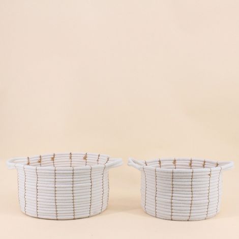 Set de 2 paniers en corde beige avec poignées 27x16cm (1/5)