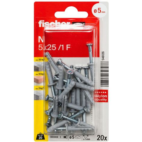 Fischer – Cheville à frapper Ø5x25mm – Acier électrozingué – Blister de 20 unités – Montage rapide au marteau pour fixation économique (1/5)