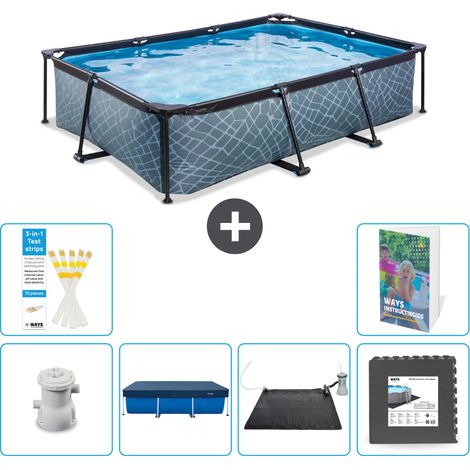 Exit Pool Rechteckig - Steinoptik - 300x200x65 cm - 7-teilig S195