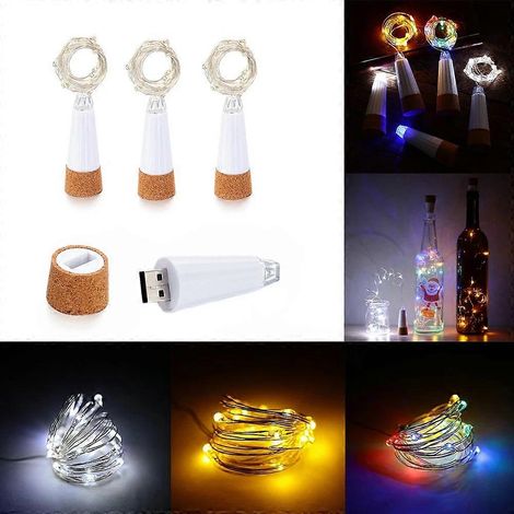 Guirlande lumineuse féérique de 2 m avec 20 LED rechargeable par USB en forme de bouteille de liège idéale pour les fêtes à la maison - 1 pièce - RGB (1/3)