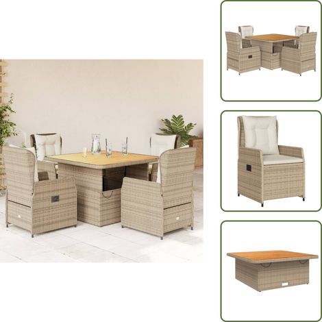 Sillas de jardín - vidaXL Set comedor de jardín 5 pzas con cojines ratán sintético beige - Cojines para jardín