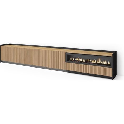Skraut Home - TV-Schrank, Lowboard, für Wohnzimmer und Esszimmer, 310x50x37 cm, Für TV-Geräte bis zu 80", Elektrokamin., Led, Moderner Stil, Eiche Schwarz (1/4)