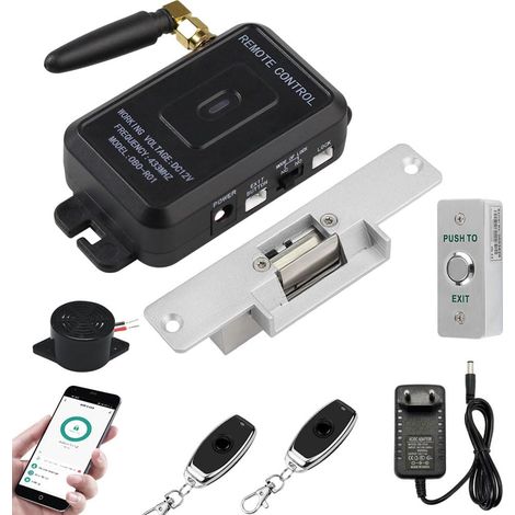 Système de Contrôle d'accès Kit de Serrure à Gâche avec Contrôle par Application Smartphone,Couplé avec Une Télécommande sans Fil à Pression et Un Bouton de Sortie (1/5)