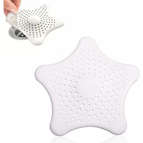 Filtre Évier en Silicone, Filtre à Cheveux Douche, Filtre à Bonde de Douche et Bain Starfish(Blanc 3pcs)