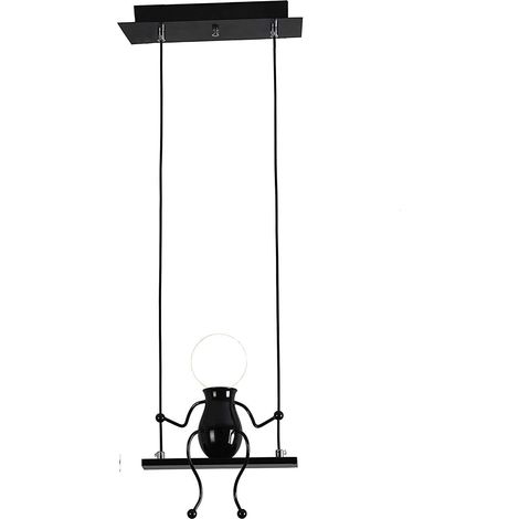 Kreativ LED Pendelleuchte Modern Humanoid Hängelampe E27 Höhenverstellbar für Kinder Zimmer, Schlafzimmer Nachttisch, Treppen, Flur, Küche (Schwarz)