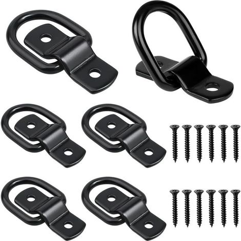 Lot de 6 Anneau Arrimage Crochet Arrimage Anneaux en D Inoxydable Noir Anneau d'Arrimage Montage Anneau pour Remorques Voitures Camions pour sécuriser Le (1/4)