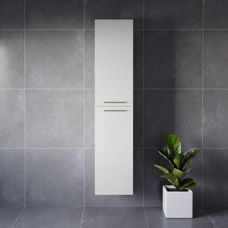 Napoli Gloss White 350mm x 1600mm Wall Mounted 2 Door Storage Unit - 350mm - Brushed Brass 160mm Handle