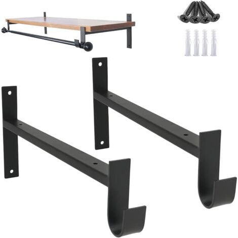 Lot de 2 supports de tringle de placard, supports d'étagère robustes, supports muraux pour tringle de placard, noirs, 30 cm (1/5)