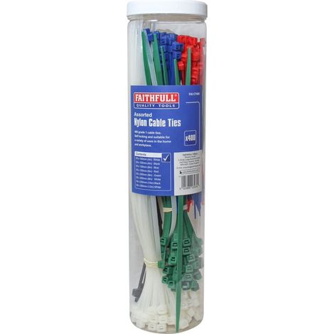Faithfull Heavy-Duty Cable Ties (Barrel Pack of 400) – Durable Nylon Zip Ties for Electrical and DIY Applications (1/2)