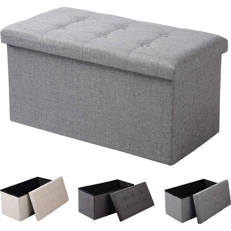 WOLTU Pouf Contenitore Panche Sgabello Pieghevole Poltrona Poggiapiedi Cassapanca Grigio Chiaro (1/6)