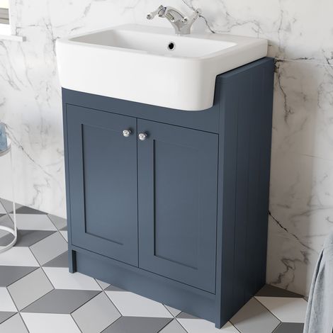 Traditional Vanity Basin Unit Freestanding 1 Tap Hole Bathroom Furniture Blue (1/5)
