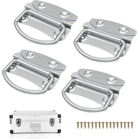 Argent,10 mm Poignée Pliantes avec 16 Vis,4 Pièces Poignee en Acier Laminé à Froid pour Mallette à Outils,Boîte de Rangement,Caisse en Bois,Placards (1/4)