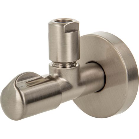 tecuro DESIGN Eckventil nickel gebürstet - edelstahloptik, Wandanschluss 1/2 Zoll x 3/8 Zoll - QV 10 mm, Messing