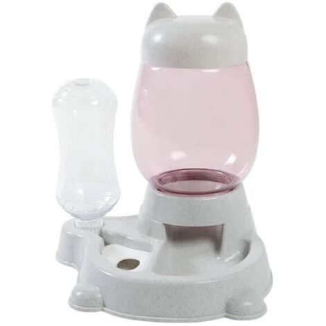 BUNTHAUS Distributeur Eau et croquettes Automatique pour Chien et Chat Mangeoires pour Animaux (Bouteille d'eau 528ml, Baril de Grain 2.2L) (Gris) (1/5)