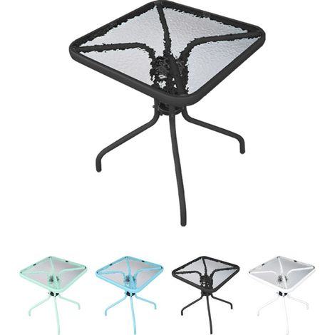 Mesa de Cristal 60x60x70 cm Cuadrada con Base Metálica Resistente - Ideal para Terraza, Jardín o Balcón (1/5)