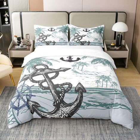 Ancre 100% Coton Sets de Housse de Couette Enfants Feuilles Modèle Parure de Lit 240x260cm Océan Thèmes Housse de Couette Aventure en mer Océan Naturel Thèmes Parure Housse de Couette - 260 x 240 cm + (1/5)