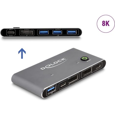 Delock Conmutador DisplayPort KVM 8K 30 Hz con USB 5 Gbps