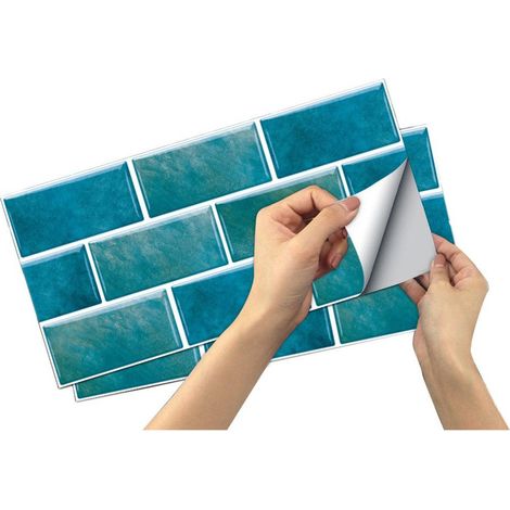 3D-Wandpaneele, 12 Stück 15×30 cm Klebepaneele, Küchenwandsticker, modernes Design, wasser- und ölabweisend, Pfauenblau (1/5)