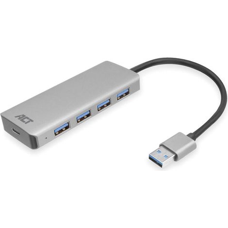 ACT USB-A-Hub, 4x USB-A, 5 Gbit/s, USB-C-Stromanschluss, Aluminium, Kabellänge 12 cm (1/5)