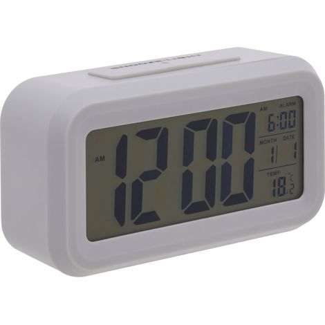 Premier Housewares Grey LCD Digital Clock  Small Desk Clock / Alarm Clock Battery Powered Lightweight Temperature Sensor Contemporary w14 x d5 x h8cm (1/5)