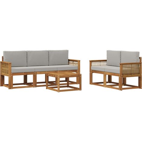Outdoor Sofa Set 6 pcs Natural and Light Grey Polyester vidaXL