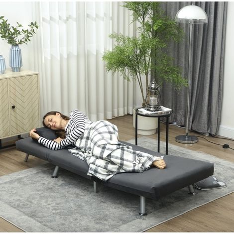 Fauteuil convertible 75x70x75 cm gris foncé en polyester avec dossier inclinable et lit d'appoint (1/5)