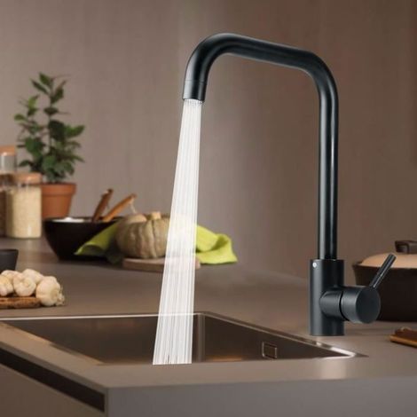 TEMPSA moderne schwarze 360° drehbare Küchenspülen-Mischbatterie, Schwanenhalsmischer für Waschbecken, matte Oberfläche, für den Hausgebrauch. (1/4)