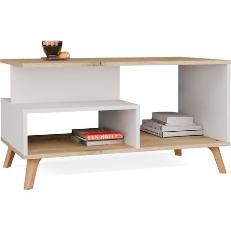 OLYMPO 1P - Tavolino con 2 mensole - 90x49x48 cm - BIANCO / ROVERE ARTISAN (1/5)