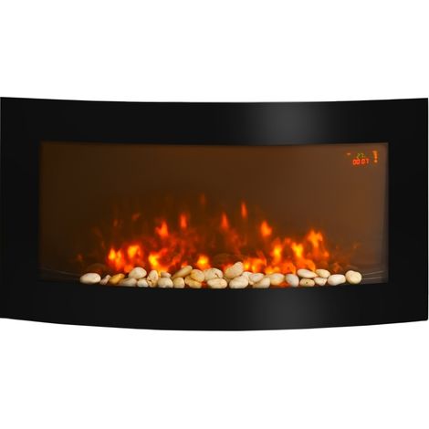 Camino elettrico da parete 89,2 x 13,5 x 48 cm nero vetro e metallo LED - CHICFURN (1/5)