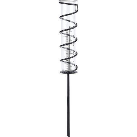 12 cm spiralförmiger Glasregenmesser, Metallrahmen, Messbecher aus Glas, Eisenrohr, Glasregenmesser, Dekoration für Garten, Rasen und Hinterhof (1/5)