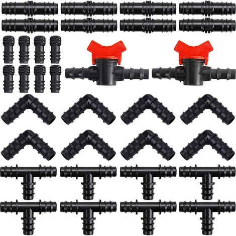 Kit de raccords d'irrigation pour tubes - 34 pièces - Connecteurs en plastique - Connecteur de tuyau d'arrosage de 16 mm (1,6 cm) - Connecteurs mixtes pour systèmes d'irrigation de jardin