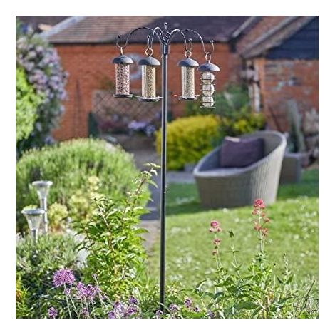 Traditional 4 Arm Complete Quartet Wild Bird Feeding Station includes Metal Feeders for Seeds, Peanuts, Suet Balls, Suet Cakes Bird Feeder Seed with Hanging Brackets Garden Outdoor (1/3)